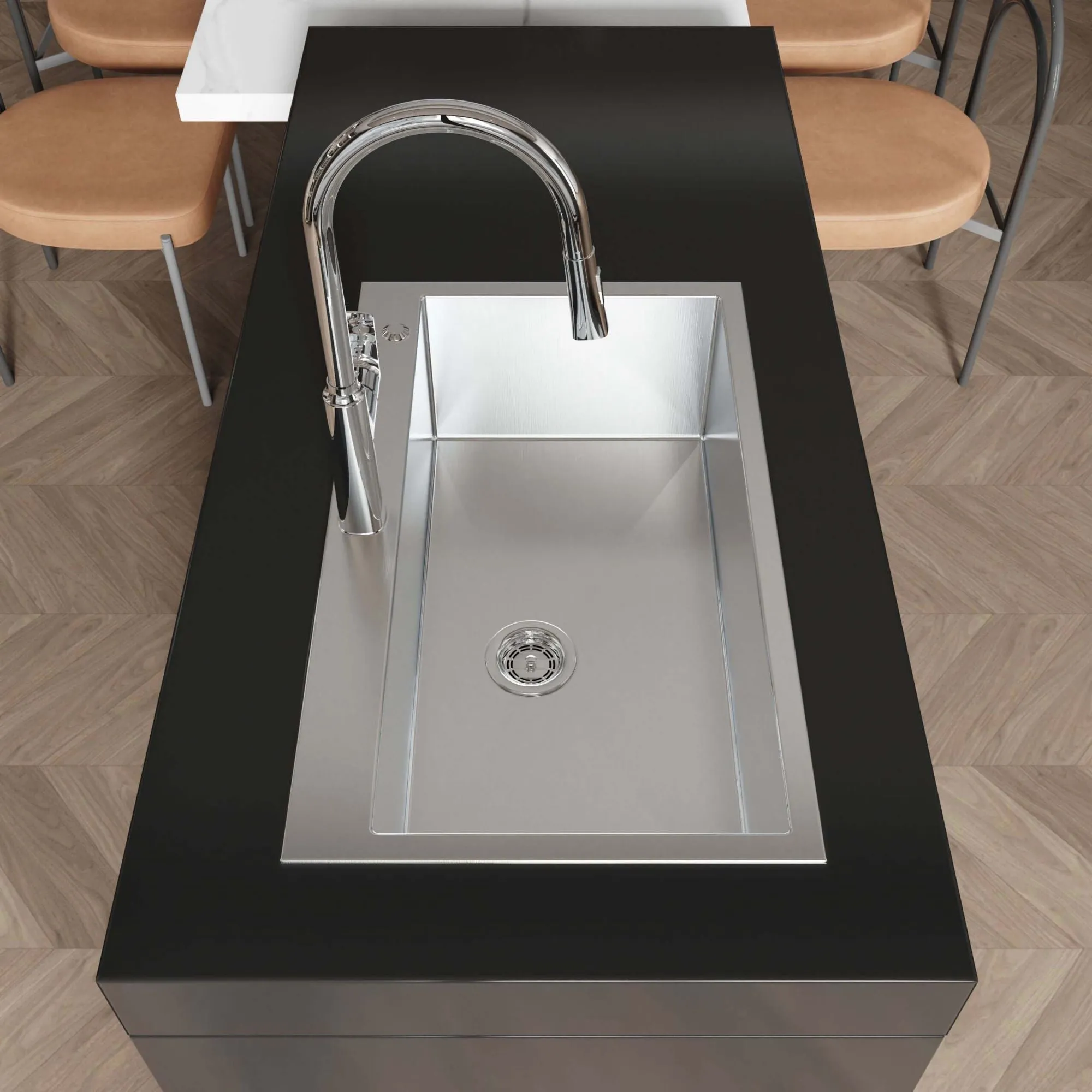 32-inch Top Mount Kitchen Sink Handmade Drop-in Stainless Steel Single Bowl Kitchen Sink in Brushed Finish