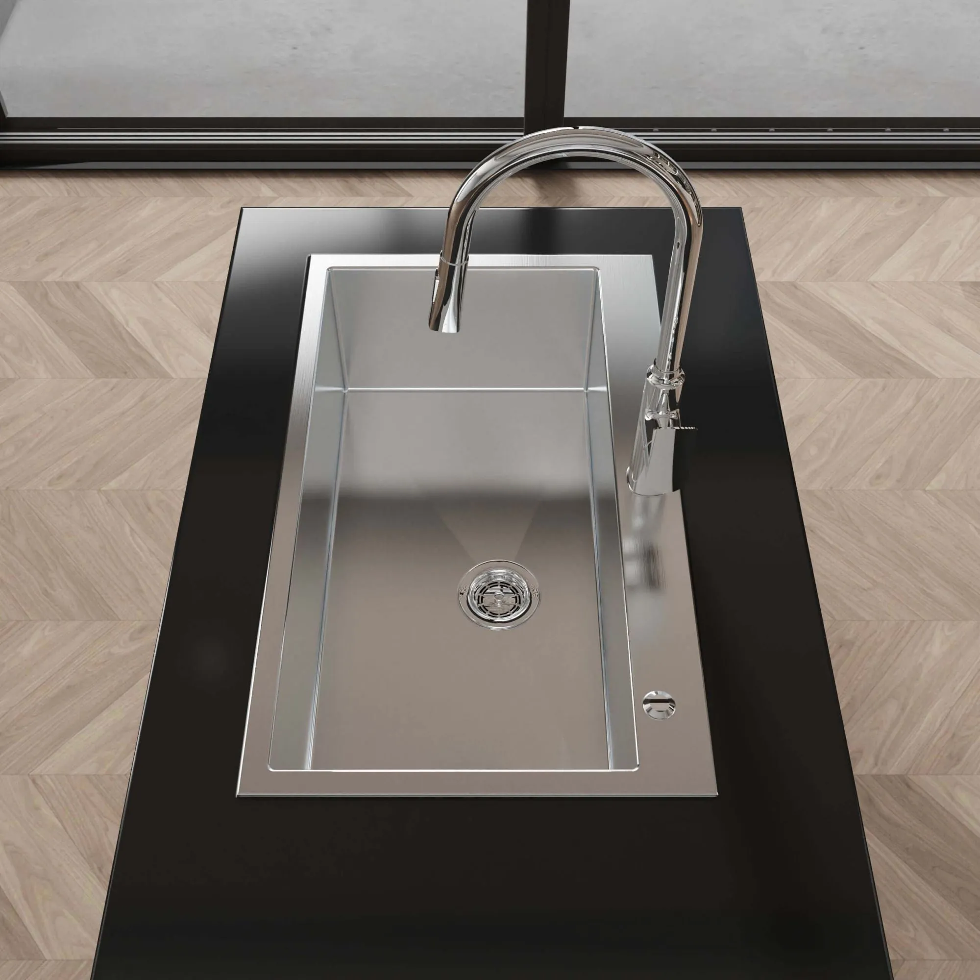 32-inch Top Mount Kitchen Sink Handmade Drop-in Stainless Steel Single Bowl Kitchen Sink in Brushed Finish