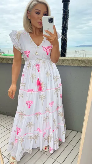 BERMUDA PALM TREE DRESS - WHITE