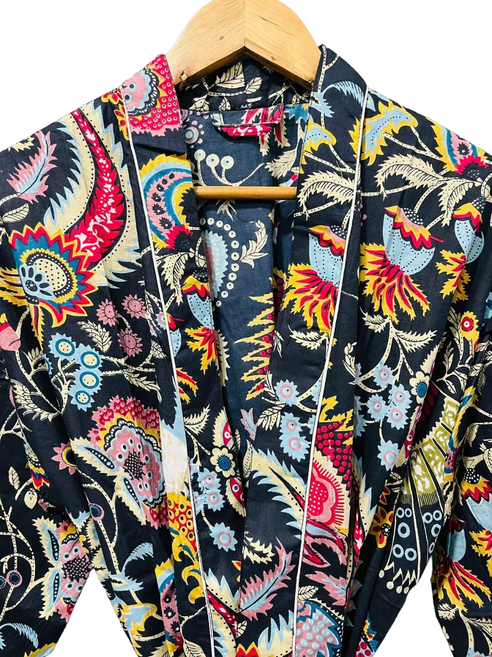BLACK FLORAL PRINT - KIMONO ROBE