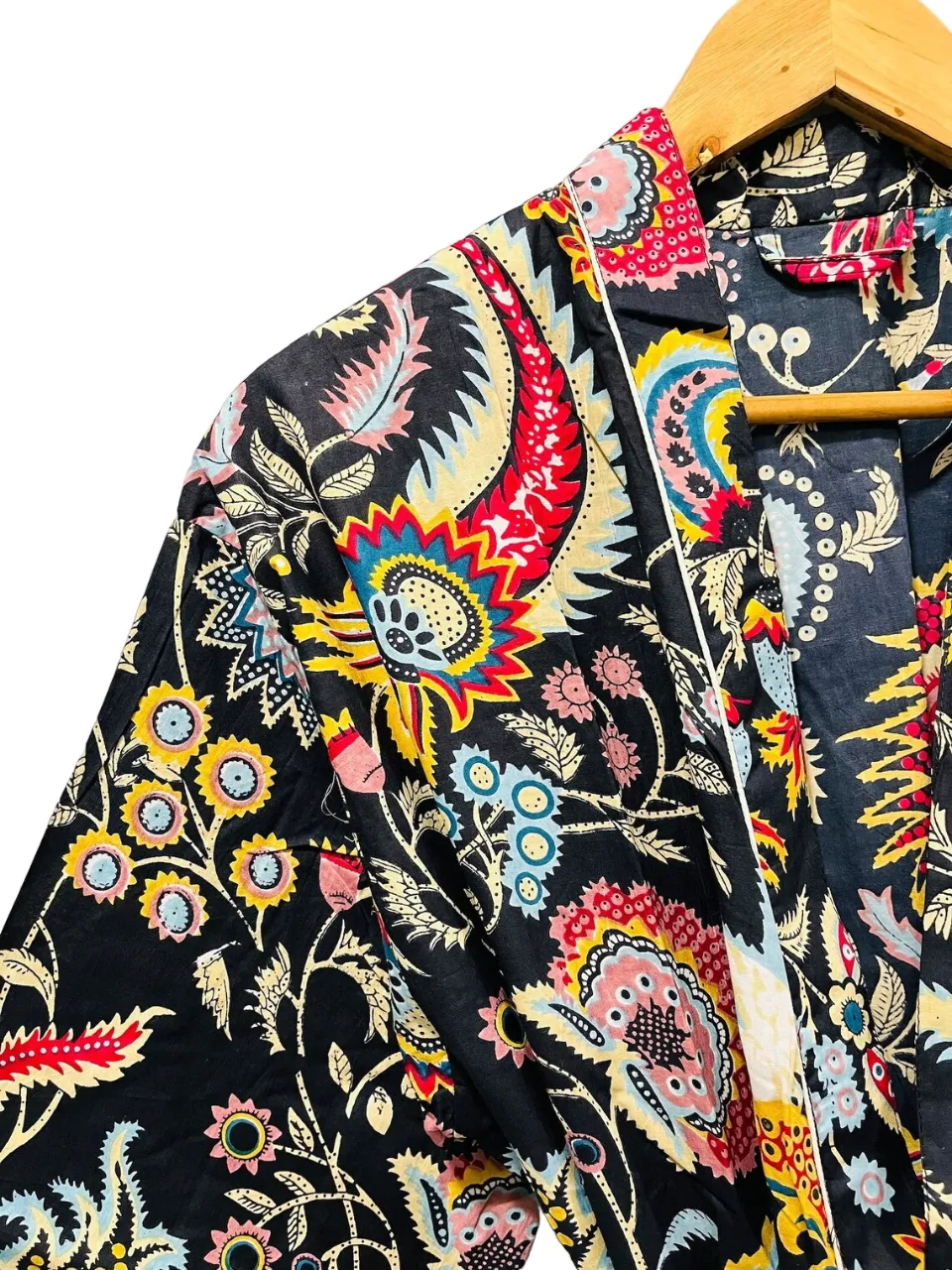 BLACK FLORAL PRINT - KIMONO ROBE