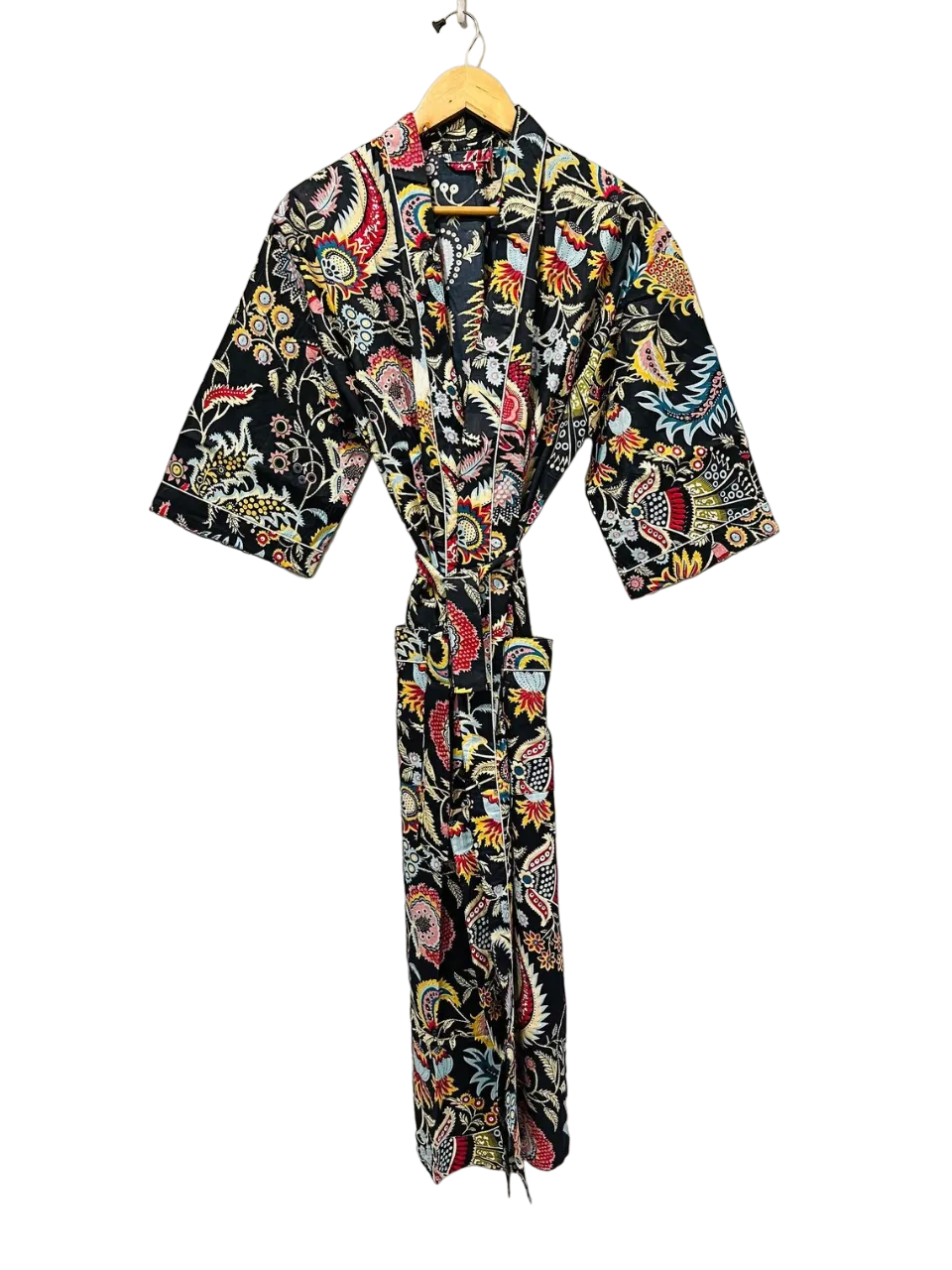 BLACK FLORAL PRINT - KIMONO ROBE