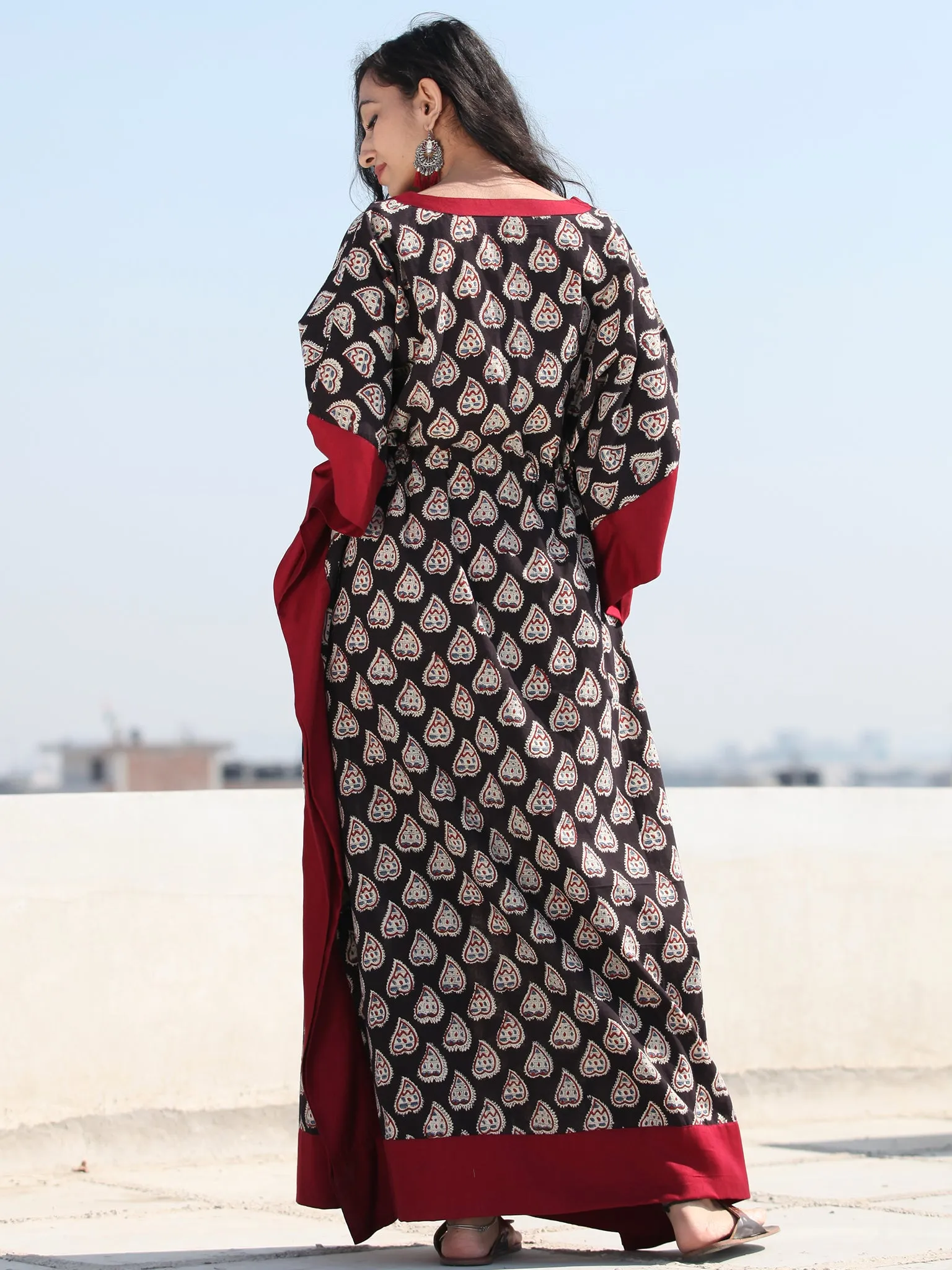 Black Maroon OffWhite Hand Block Printed Kaftan - K127F997