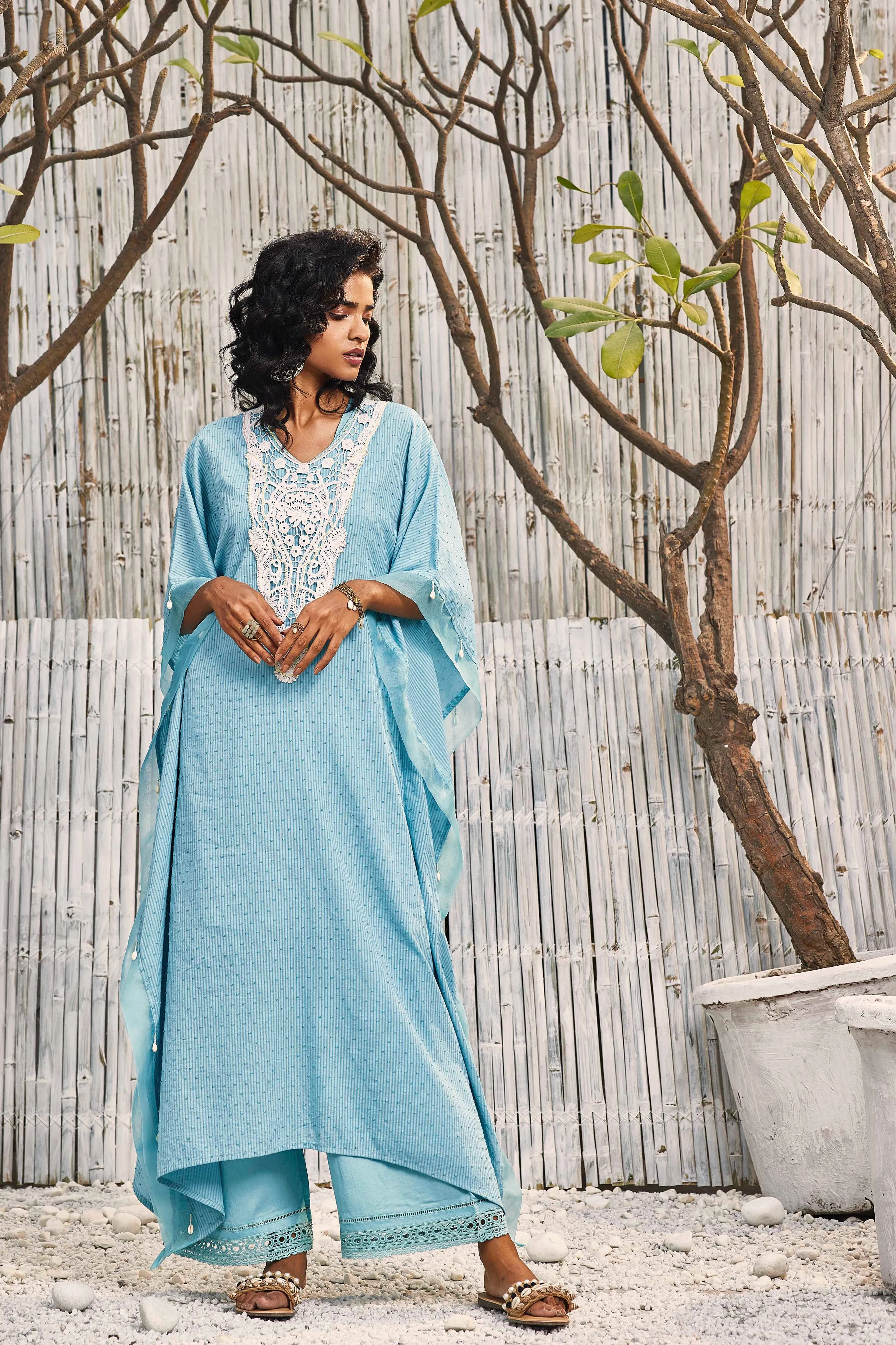 Breezy Cotton Lace Kaftan with Palazzo - Set of 2
