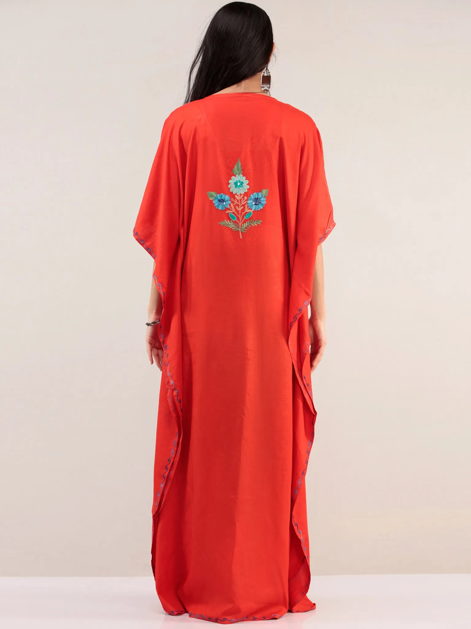 Coral Aari Embroidered Kashmere Free Size Kaftan  - K12K061