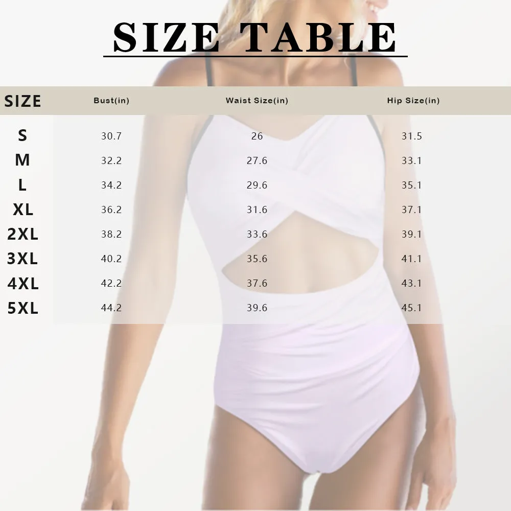 Custom Face Blue Flower Women's One Piece Swimsuit Twist Cutout Front Crisscross Lace Up Back Face Bathing Suit