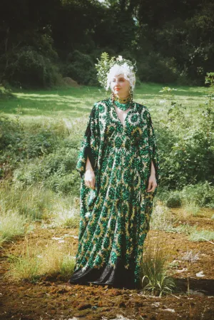 Deluxe Sequin Velvet Green Sequin Gold Sunburst Velvet kaftan Gown