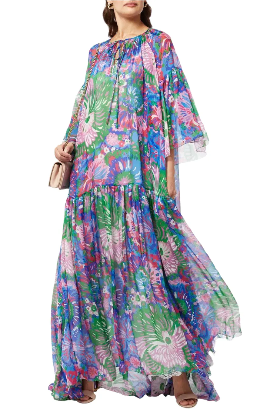 Dolce & Gabbana 60s Print Oversized Kaftan in Silk Chiffon