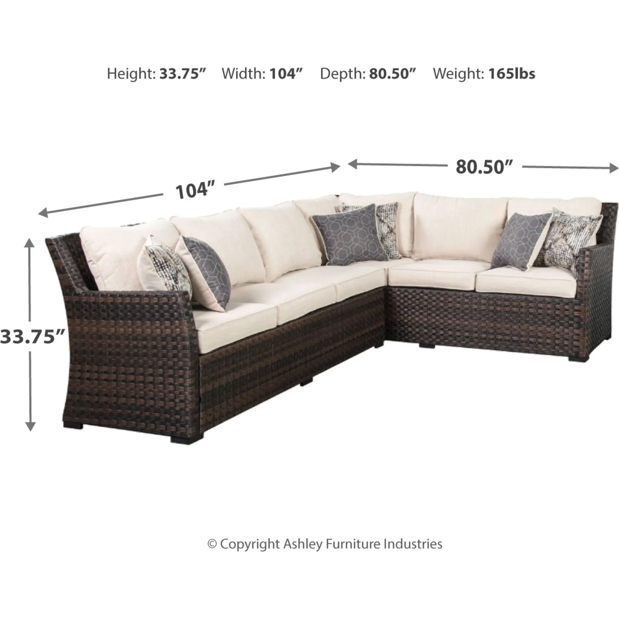 Easy Isle 2 Piece Outdoor Sectional with Chair - Dark Brown/Beige