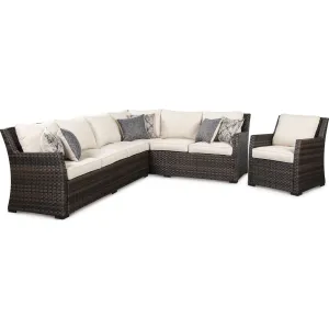 Easy Isle 2 Piece Outdoor Sectional with Chair - Dark Brown/Beige