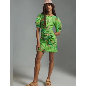 Farm Rio Anthropologie Puff Sleeve Mini Dress Lime Small