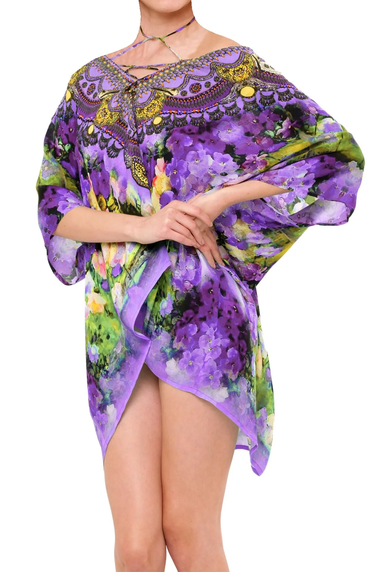 Floral Printed Caftan Top in Purple