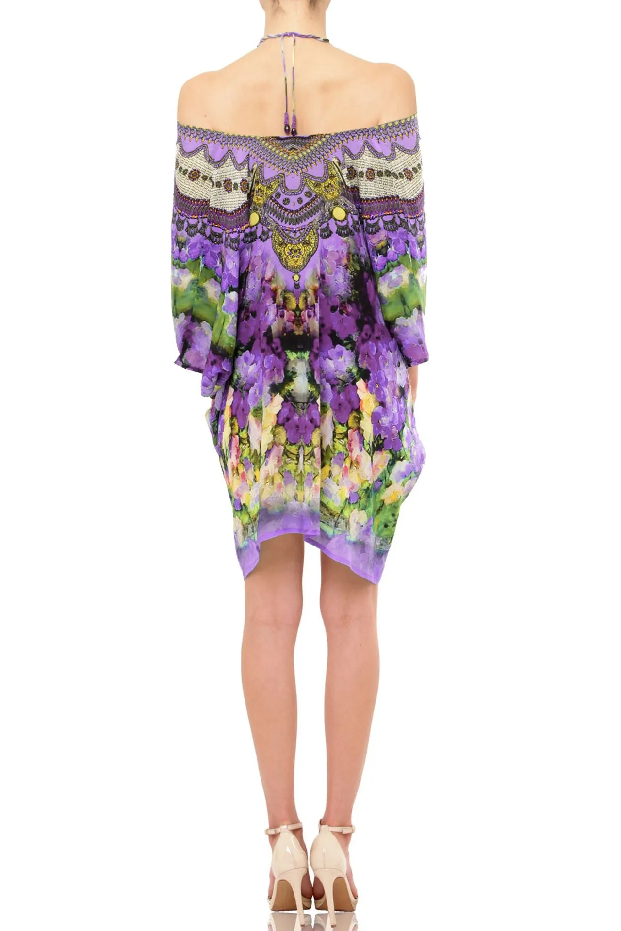 Floral Printed Caftan Top in Purple