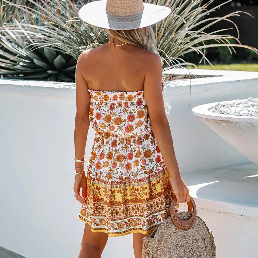 Floral Smocked A-Line Strapless Bandeau Sundress