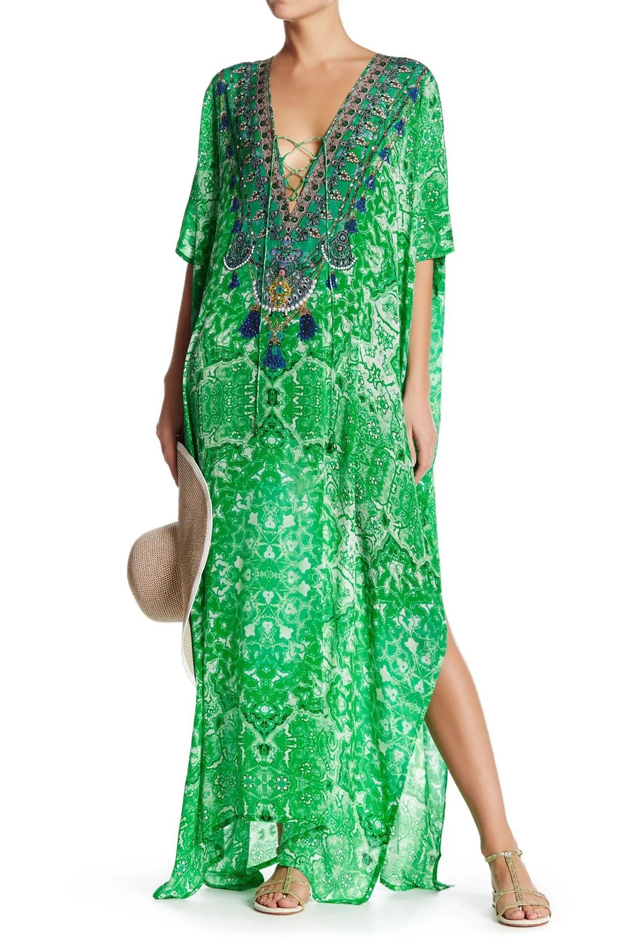 Green Long Silk Kaftan