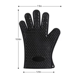 HEAT RESISTANT SILICONE BBQ & COOKING GLOVES,  BLACK - 28 CM