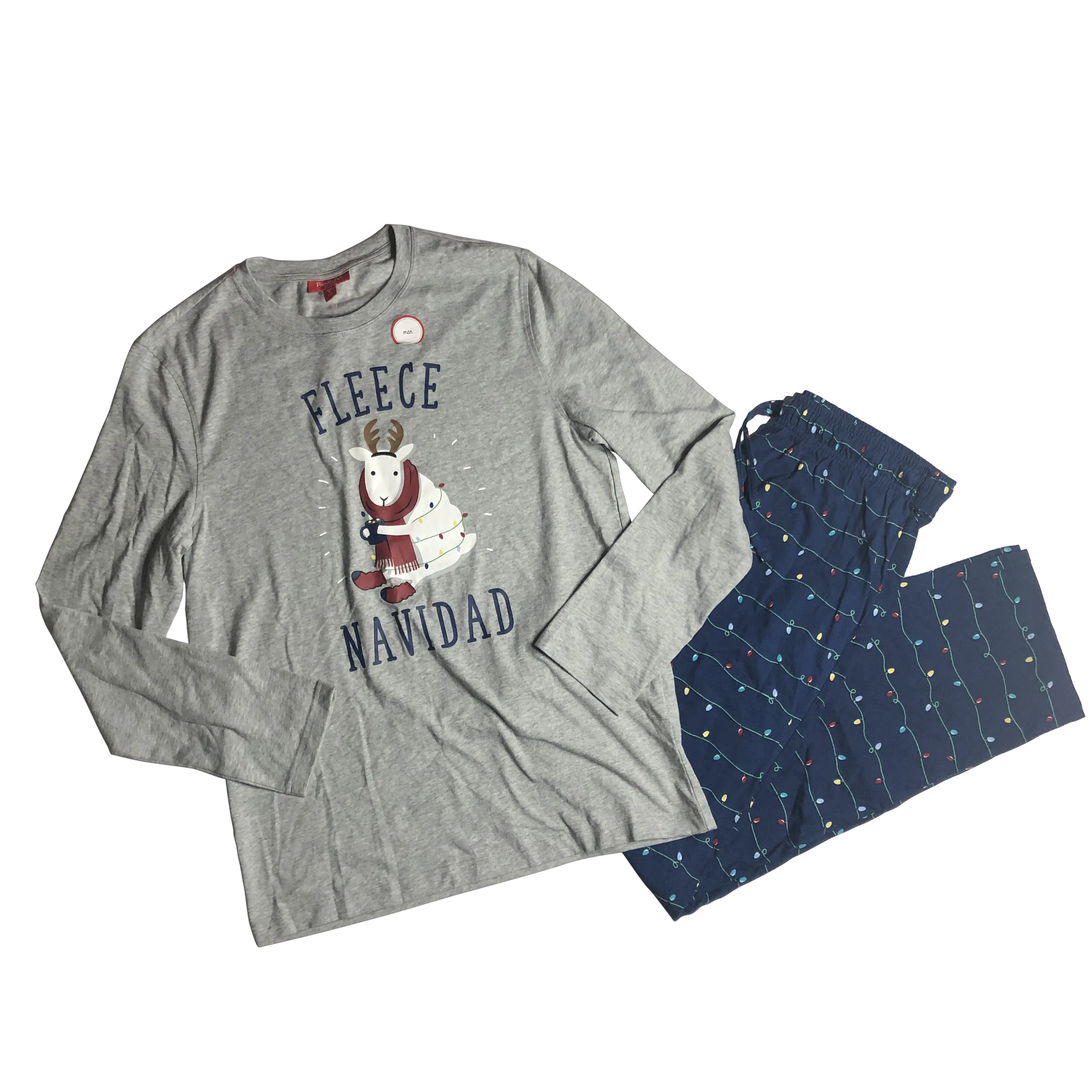 Holiday Family PJs Blue and Grey Holiday Lights 2 Piece Set - Size Large
