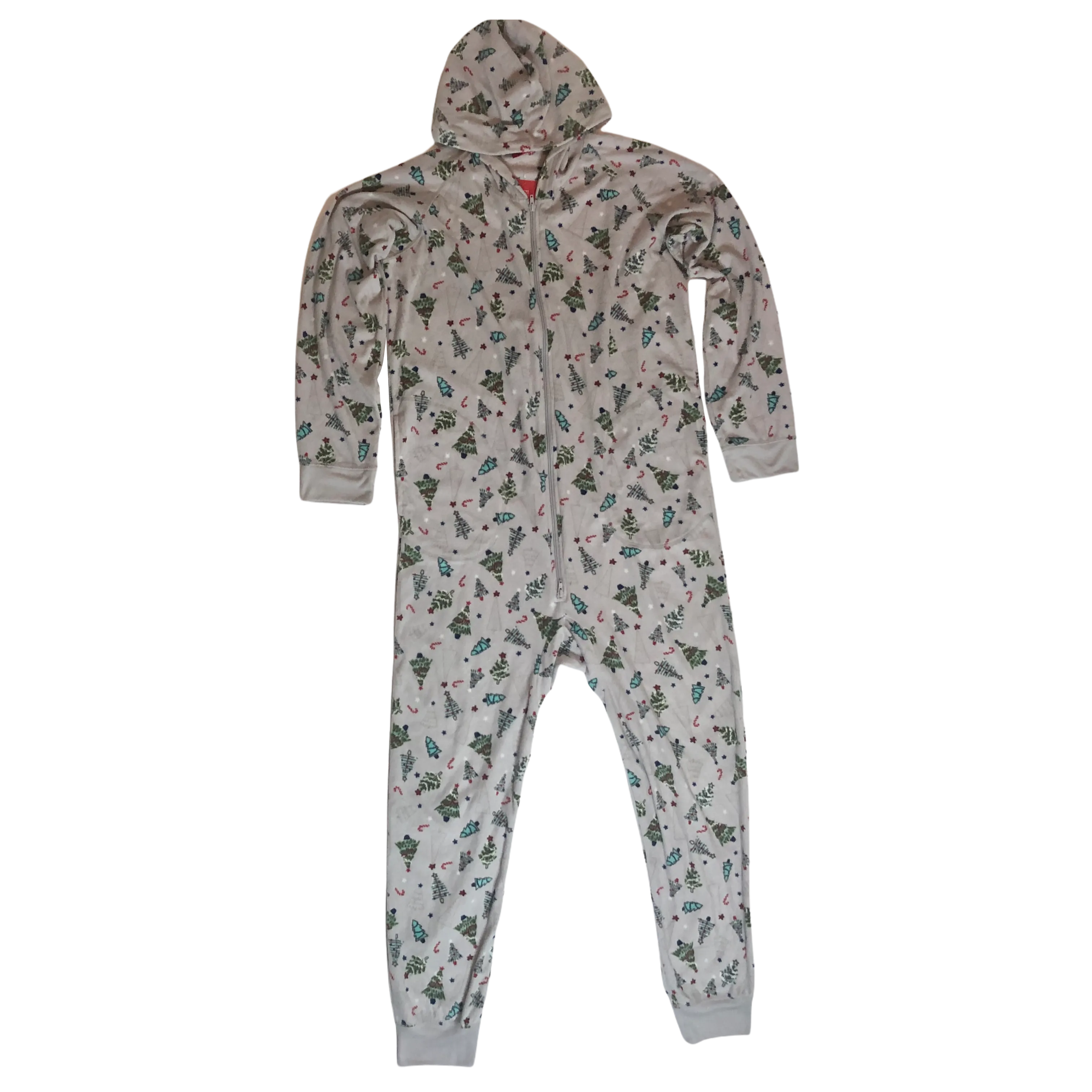 Holiday Family PJs Grey Festive Trees One Piece - Size Large