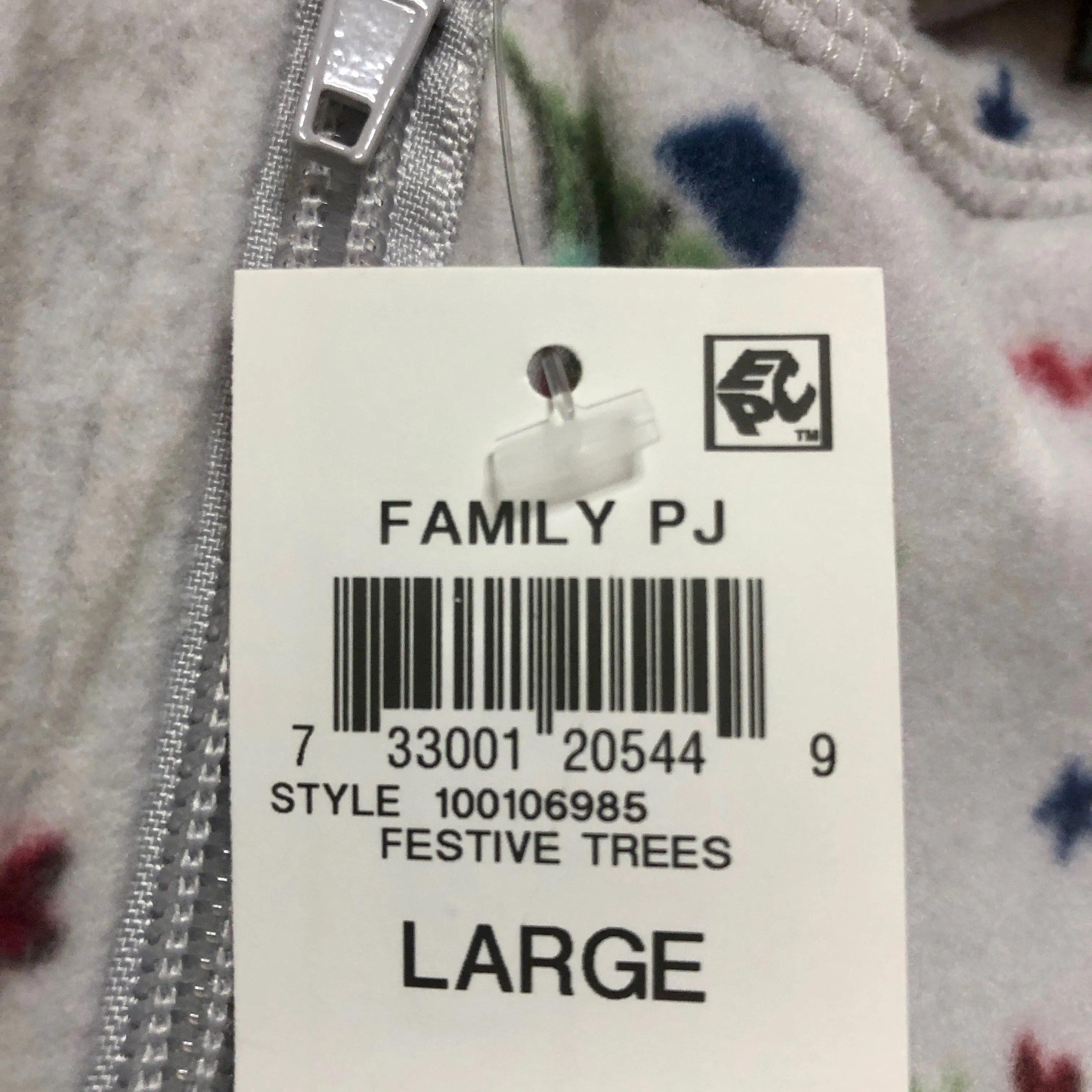 Holiday Family PJs Grey Festive Trees One Piece - Size Large