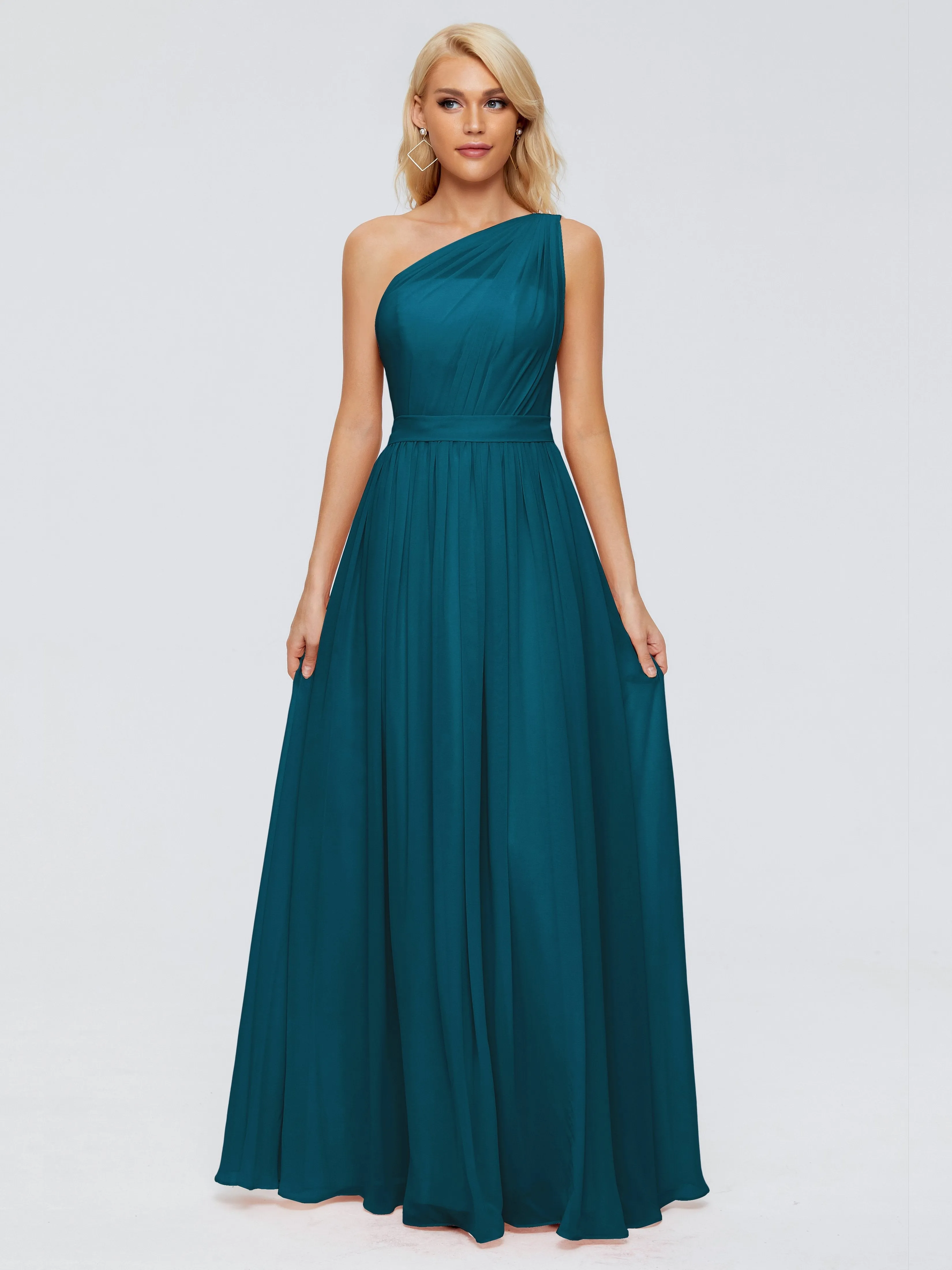 Ink Blue Bridesmaid Dress Arabella One Shoulder Sash Bridesmaid Dresses