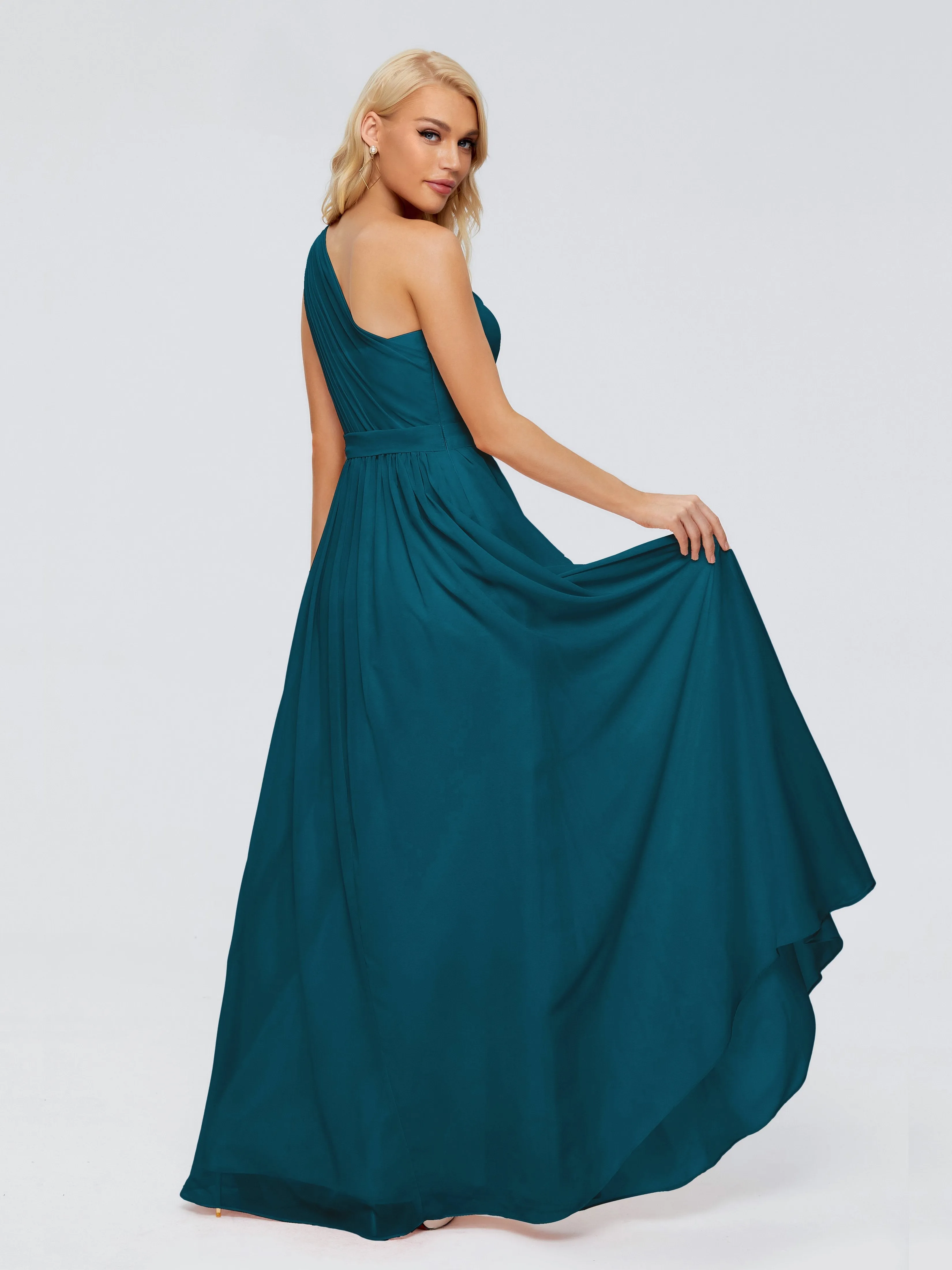 Ink Blue Bridesmaid Dress Arabella One Shoulder Sash Bridesmaid Dresses