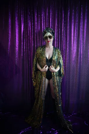Iridescent sequin semi Sheer Kaftan Gown