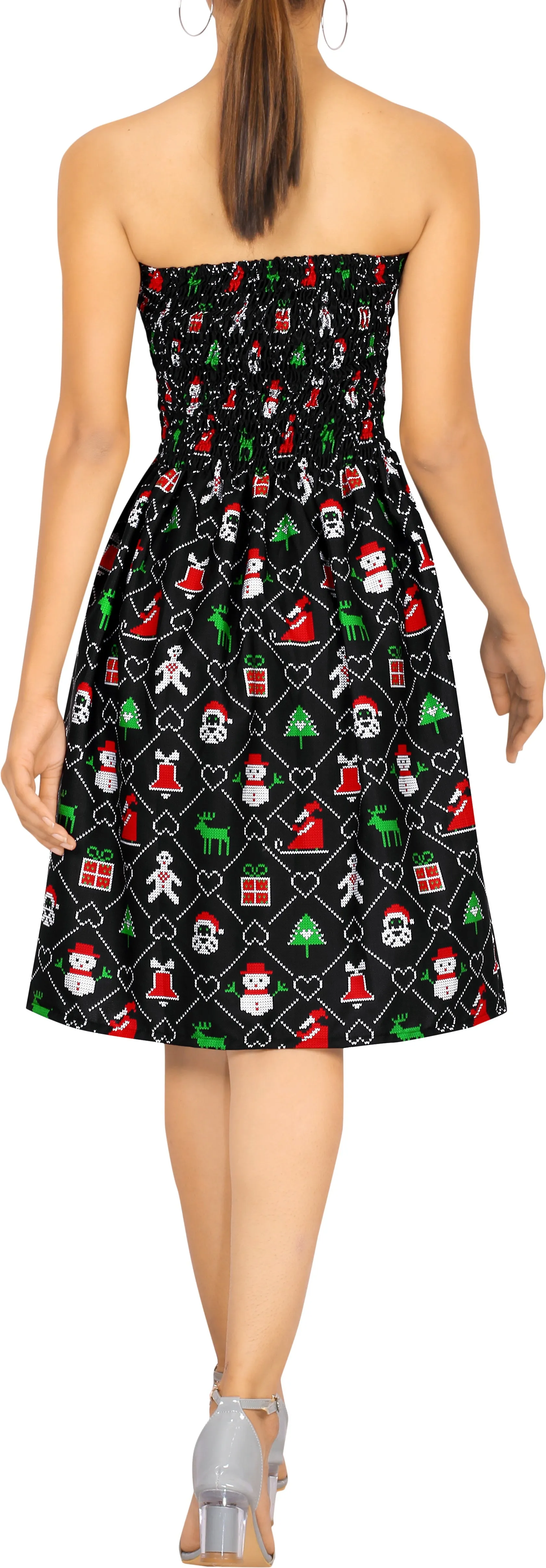 LA LEELA Women's Christmas Bohmian Halter Neck Strapless Dress L-XL Black_AA83