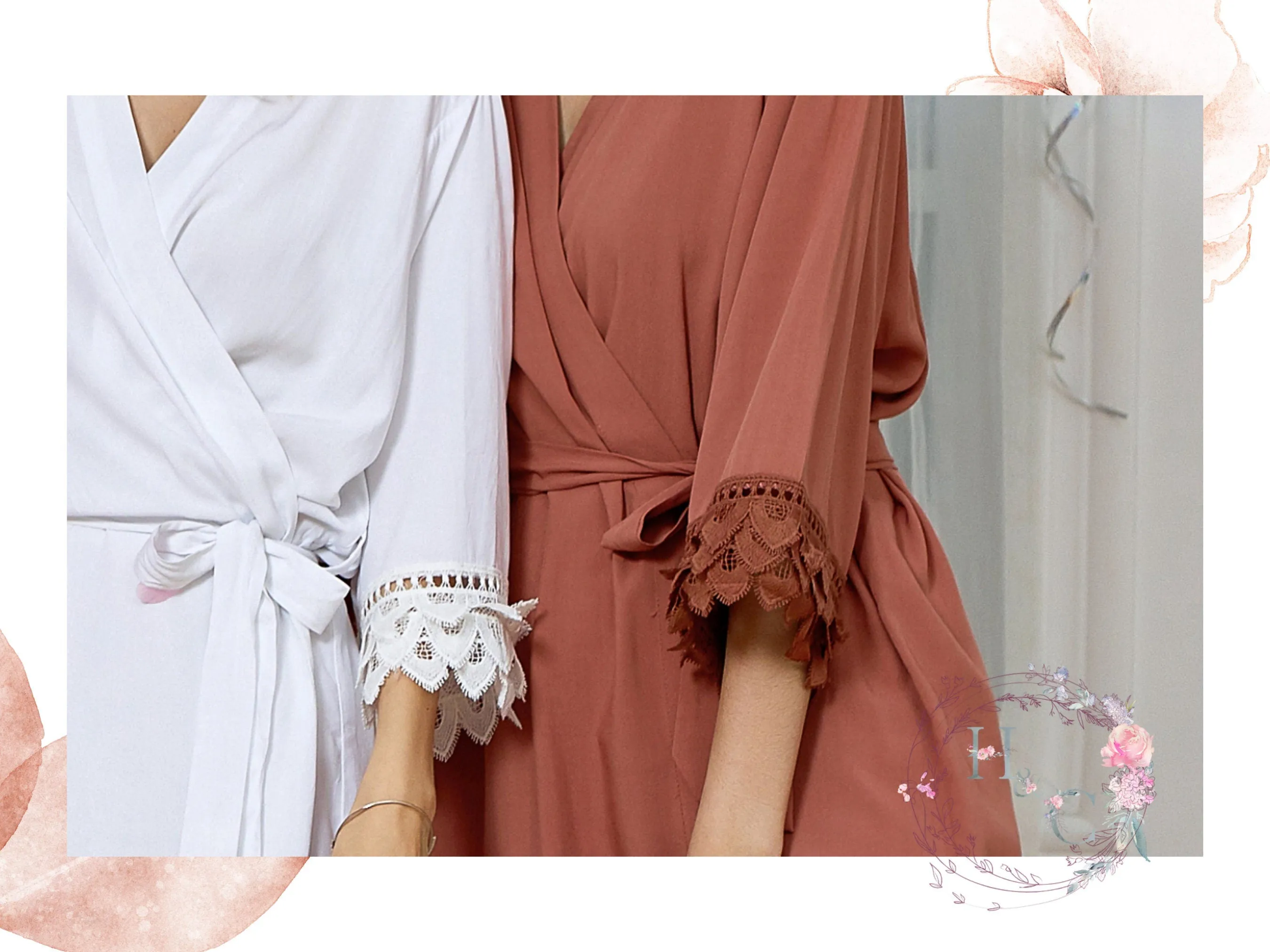 Lace Bridal Robes, Bridesmaid Robe Gifts , Cotton Lace Trim Robe, Personalized Robe For Wedding Getting Ready
