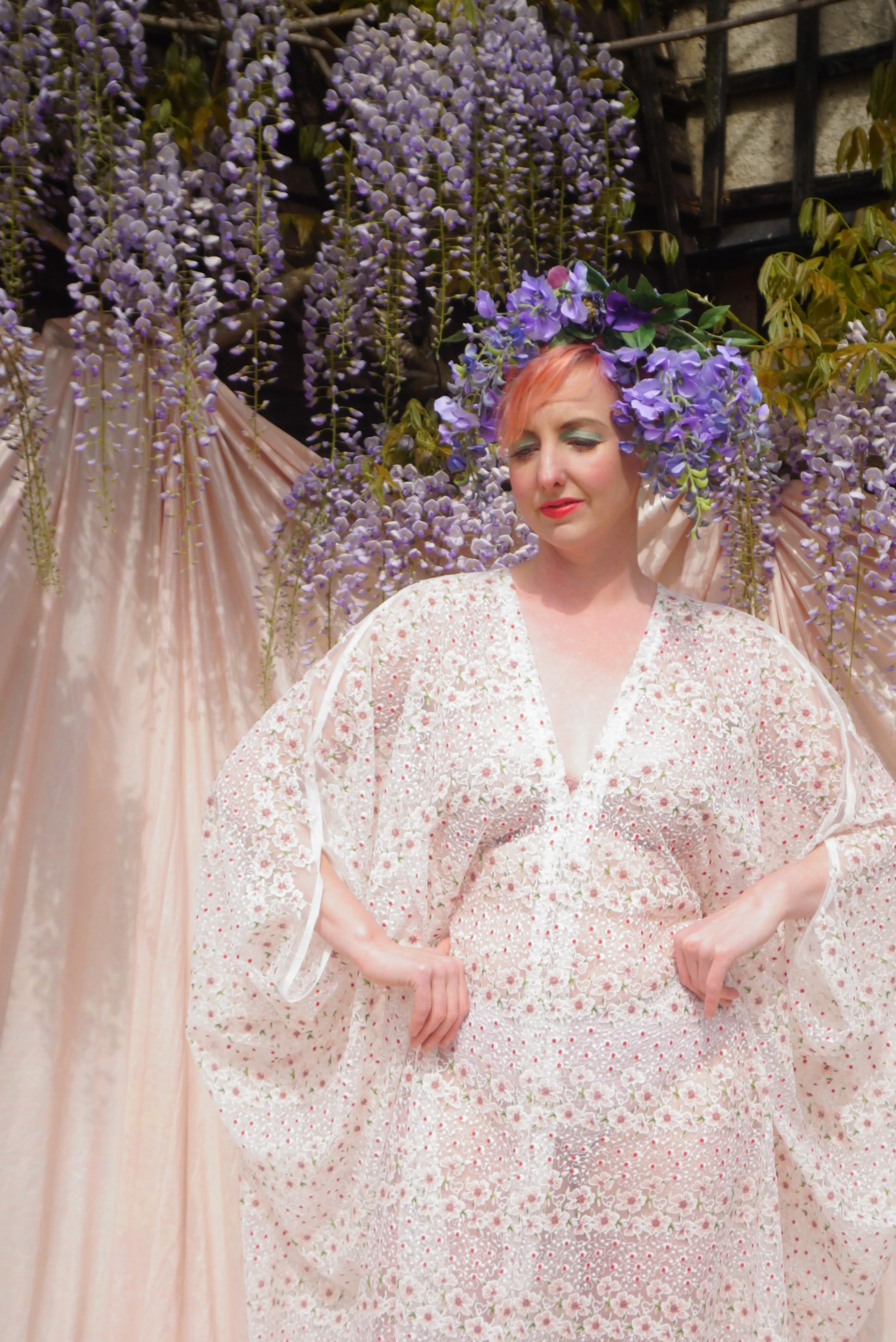 Lace semi-sheer floral Spring Midi Kaftan