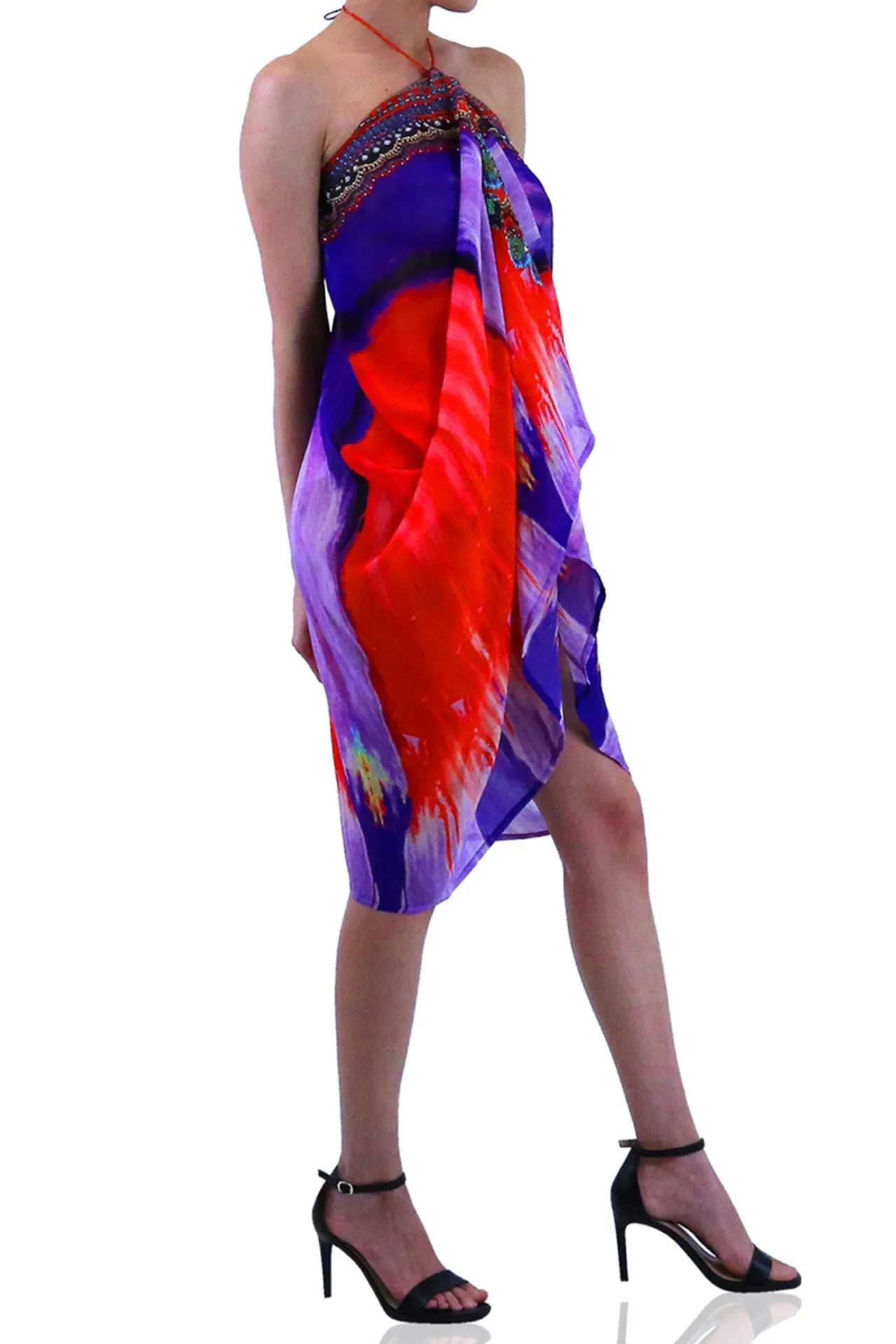 lace-up kaftan Short caftan dress silk