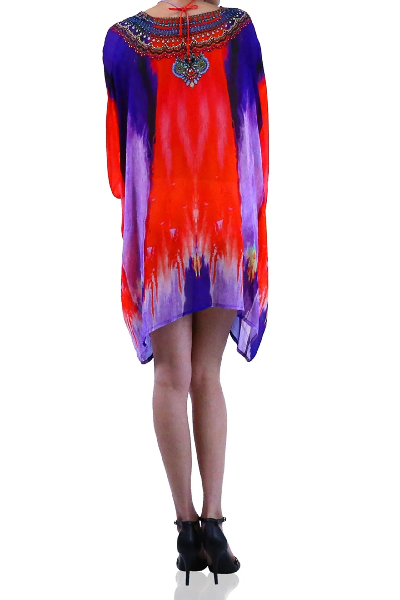 lace-up kaftan Short caftan dress silk