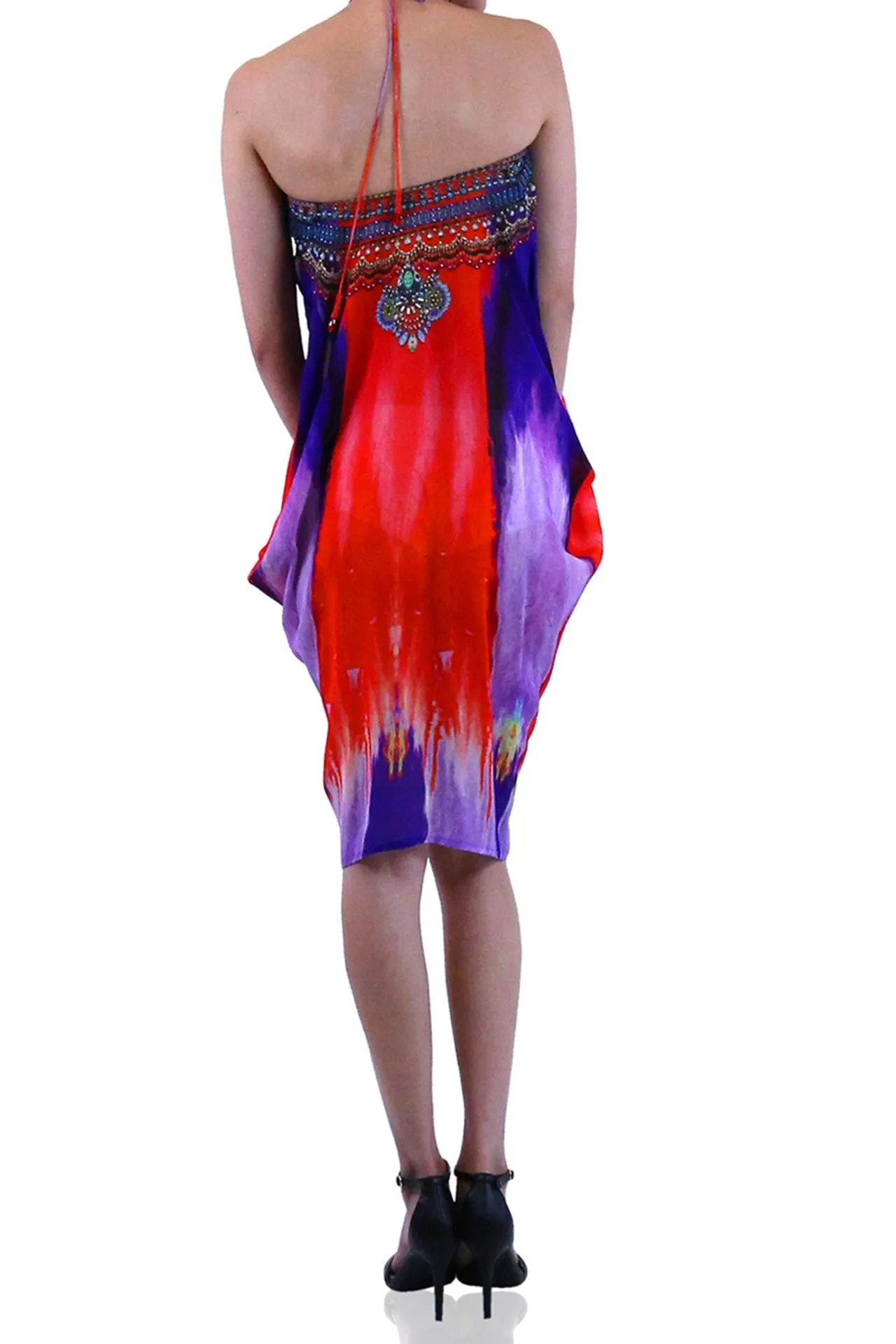 lace-up kaftan Short caftan dress silk