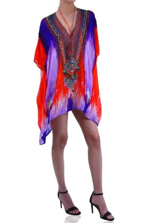 lace-up kaftan Short caftan dress silk