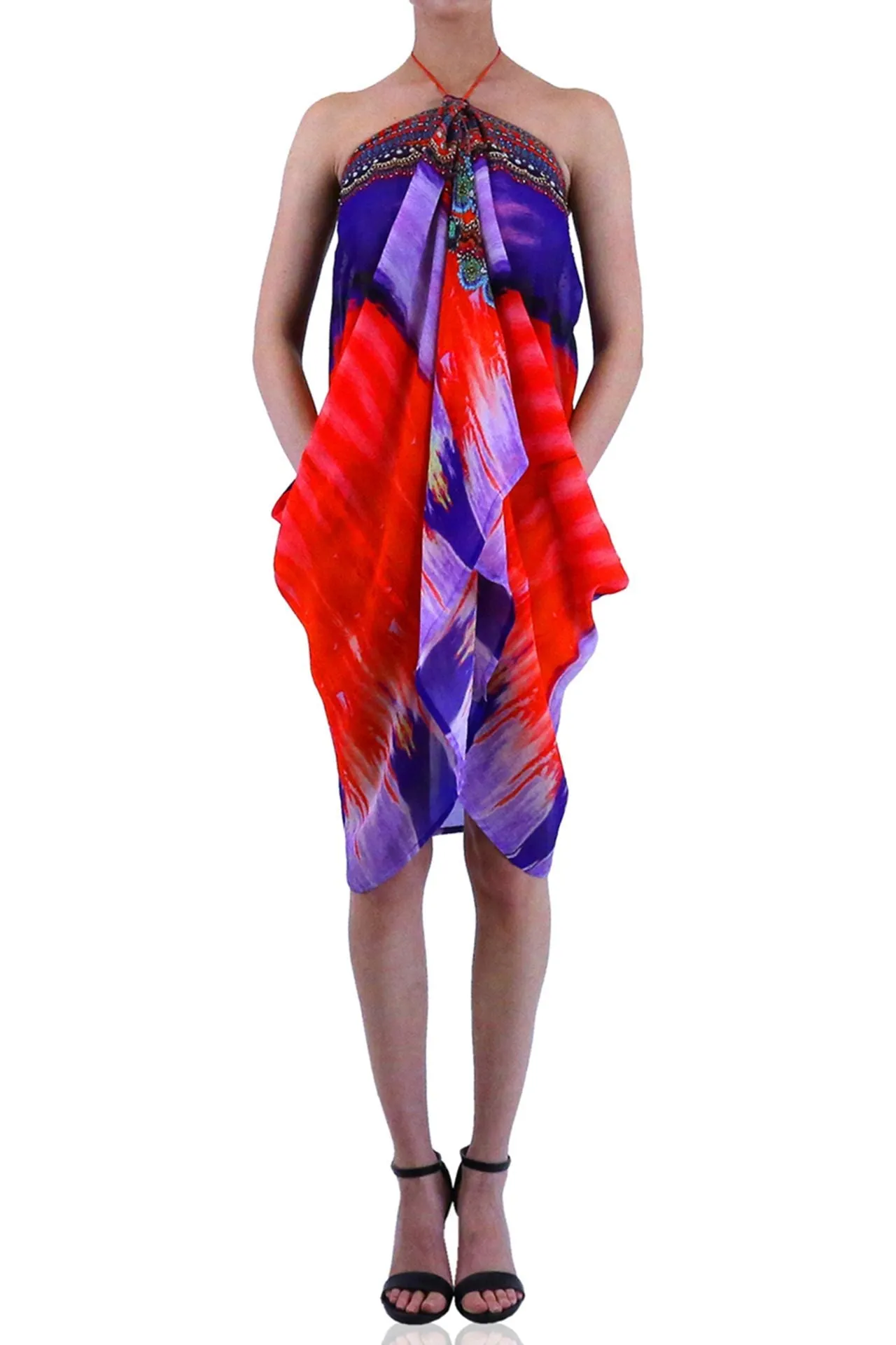 lace-up kaftan Short caftan dress silk