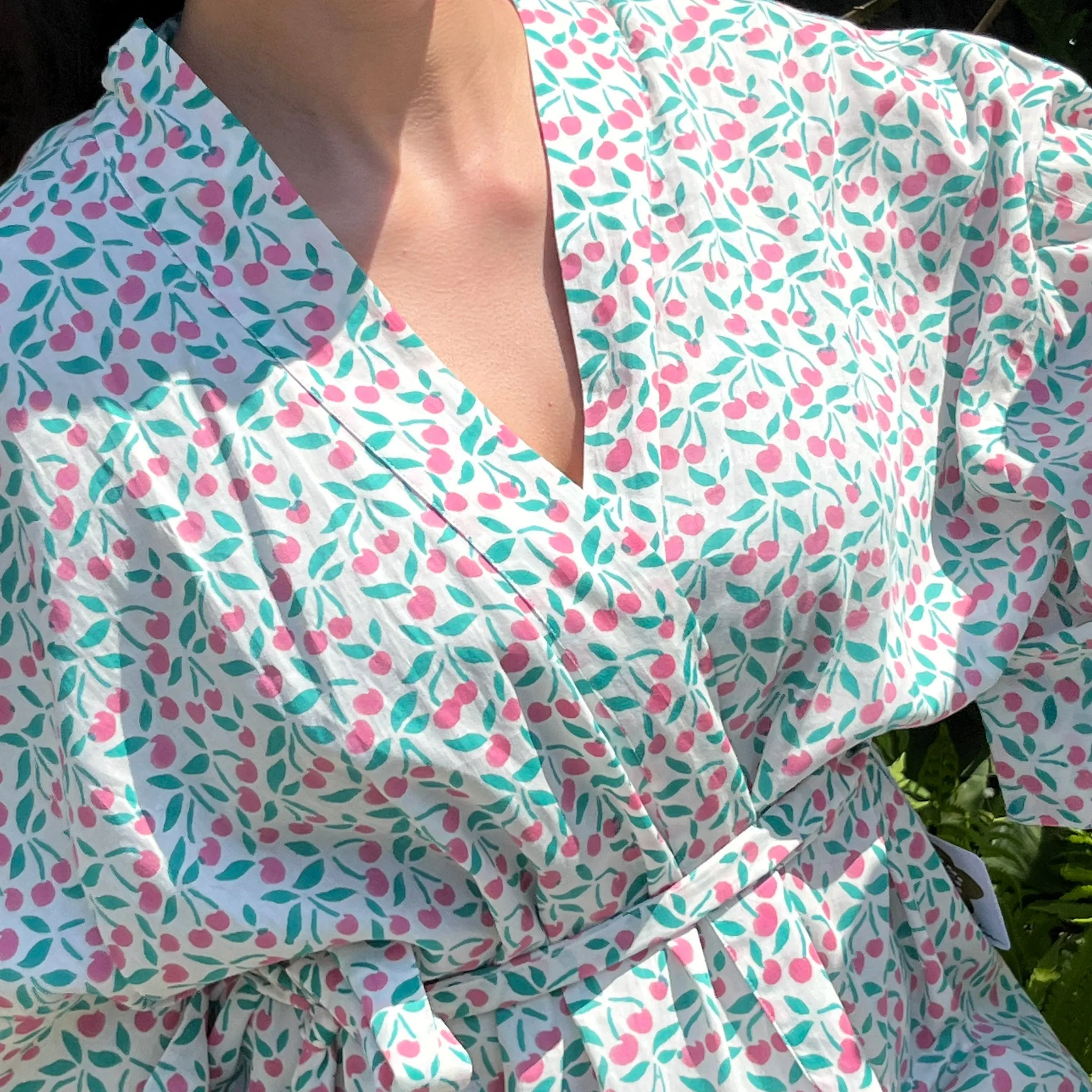 Lena Robe in Aqua Cherries