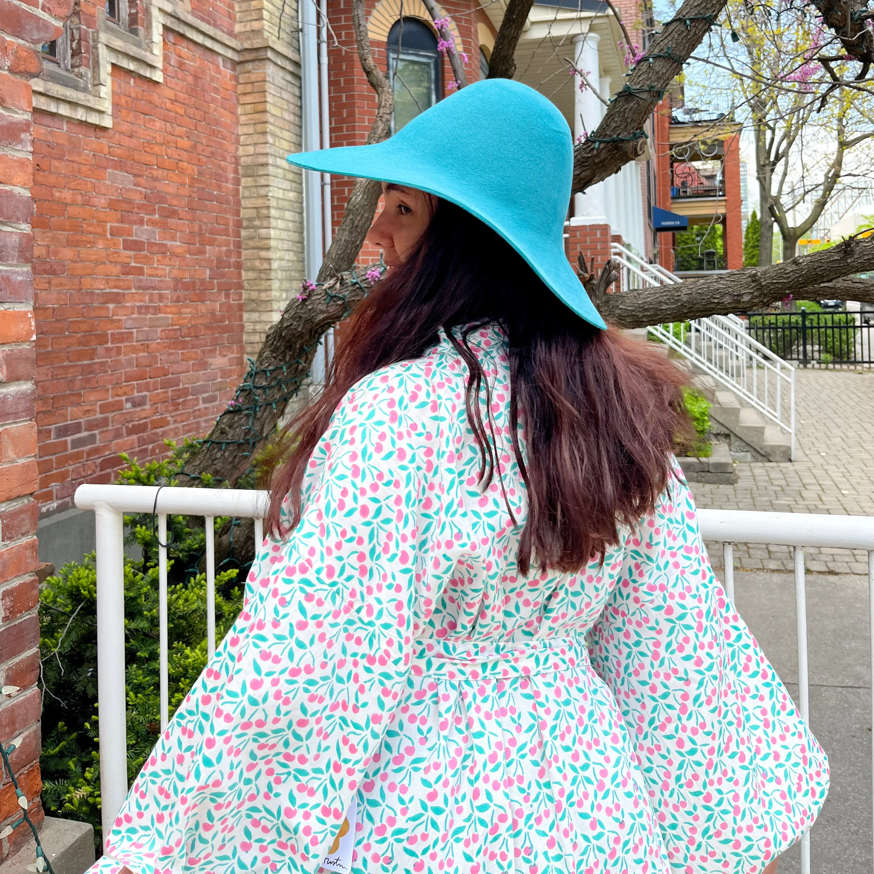 Lena Robe in Aqua Cherries