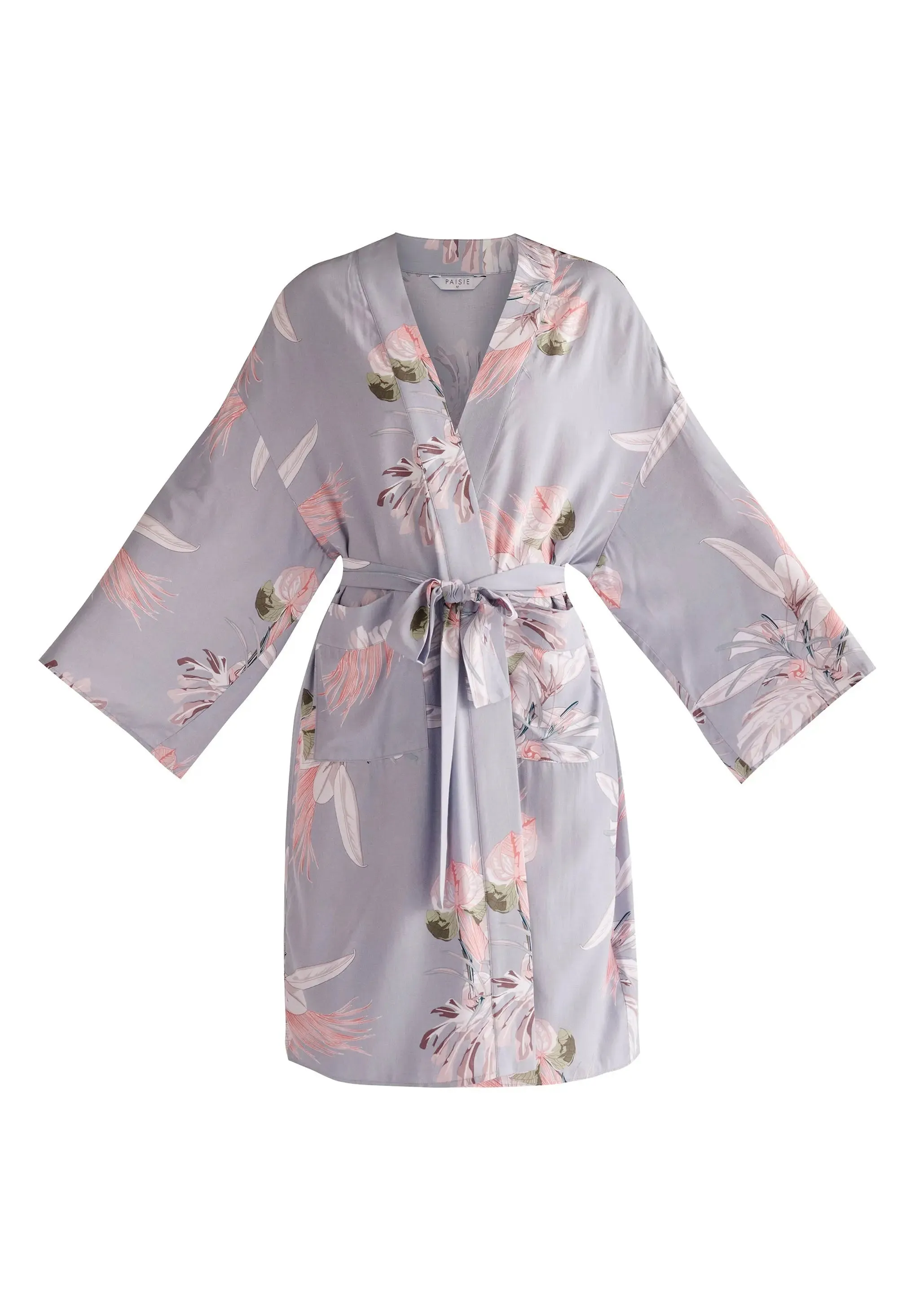 Light Blue, Pink and White Floral Kimono Robe