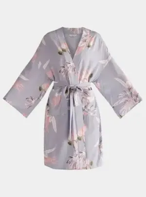 Light Blue, Pink and White Floral Kimono Robe