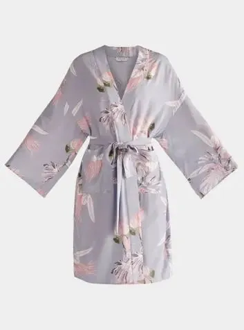 Light Blue, Pink and White Floral Kimono Robe