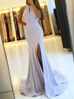 Lilac Prom Dresses, Halter Prom Dresses, Side Slit Prom Dresses, Cheap Prom Dresses, BG0430