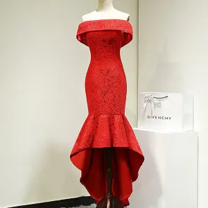 Long Prom Dresses, Lace Prom Dresses, Elegant Party Prom Dresses, Off Shoulder Evening Dresses, Mermaid Prom Dresses , High-Low Prom Dresses , LB0371