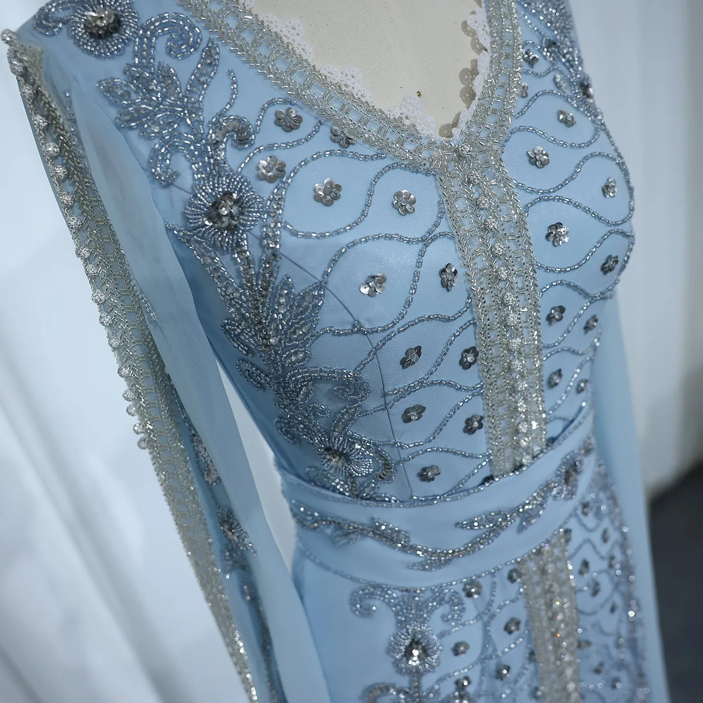 Luxury Moroccan Kaftan Blue Long Sleeve Evening Dress SS404