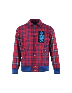 Men Embroidered Plaid Woven Casual Jacket