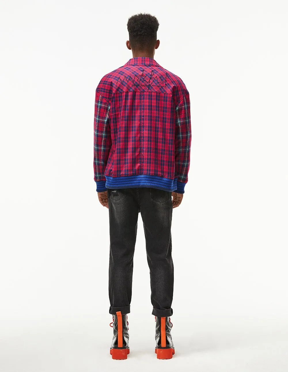 Men Embroidered Plaid Woven Casual Jacket