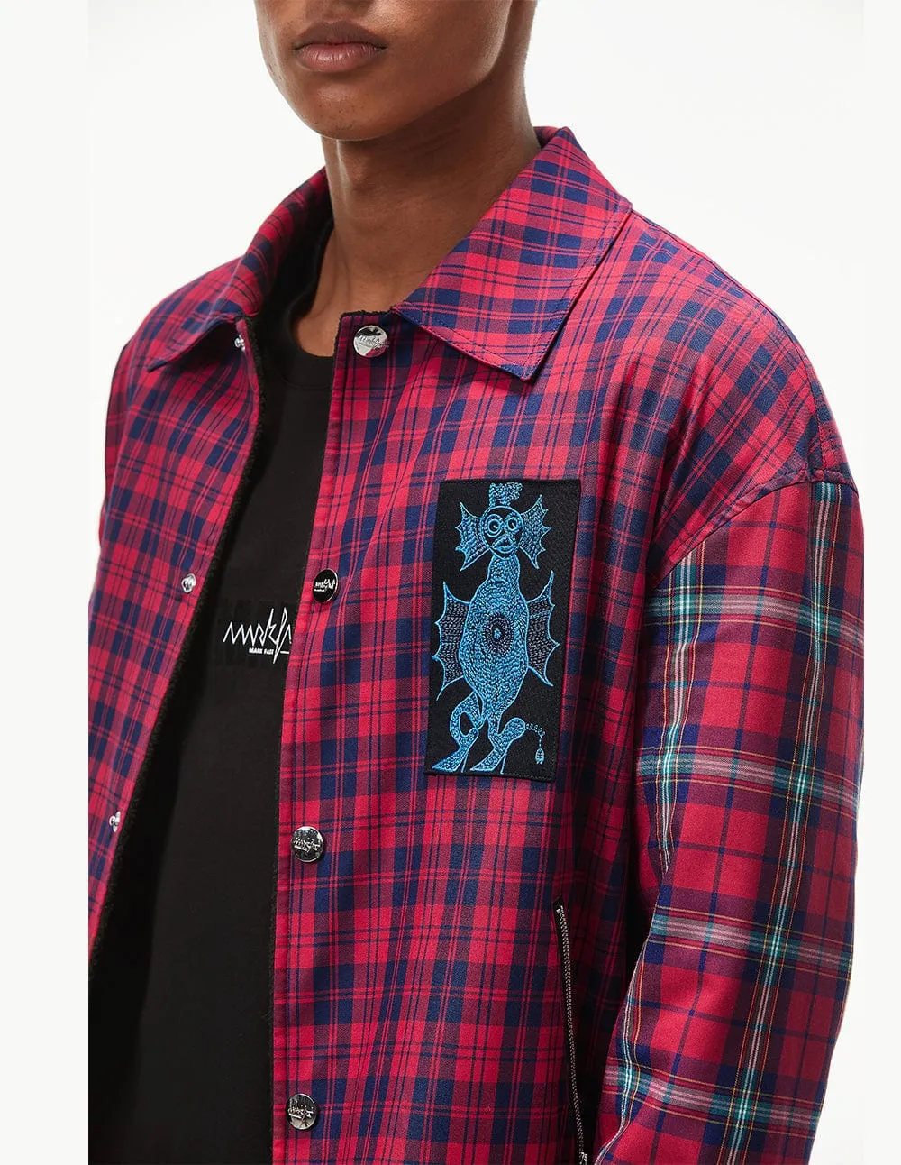 Men Embroidered Plaid Woven Casual Jacket