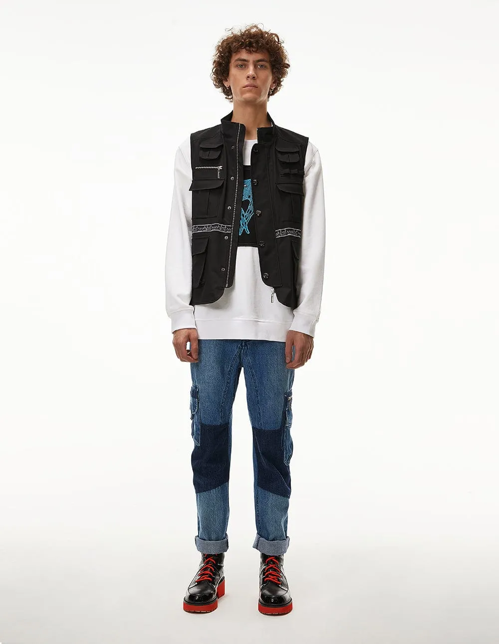 Men Oversized Black Multi-Pockets Fishing Vest Jacket