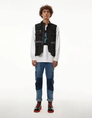 Men Oversized Black Multi-Pockets Fishing Vest Jacket