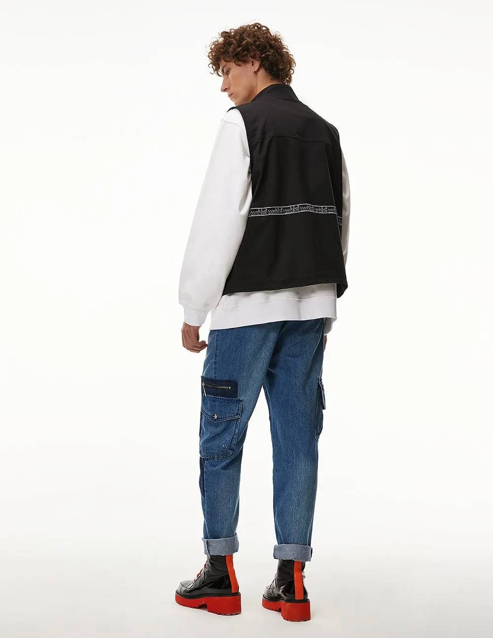 Men Oversized Black Multi-Pockets Fishing Vest Jacket