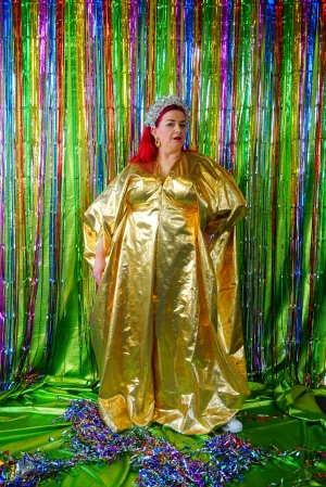 Metallic Foil Flash Gordon Chrome Kaftan - Gold