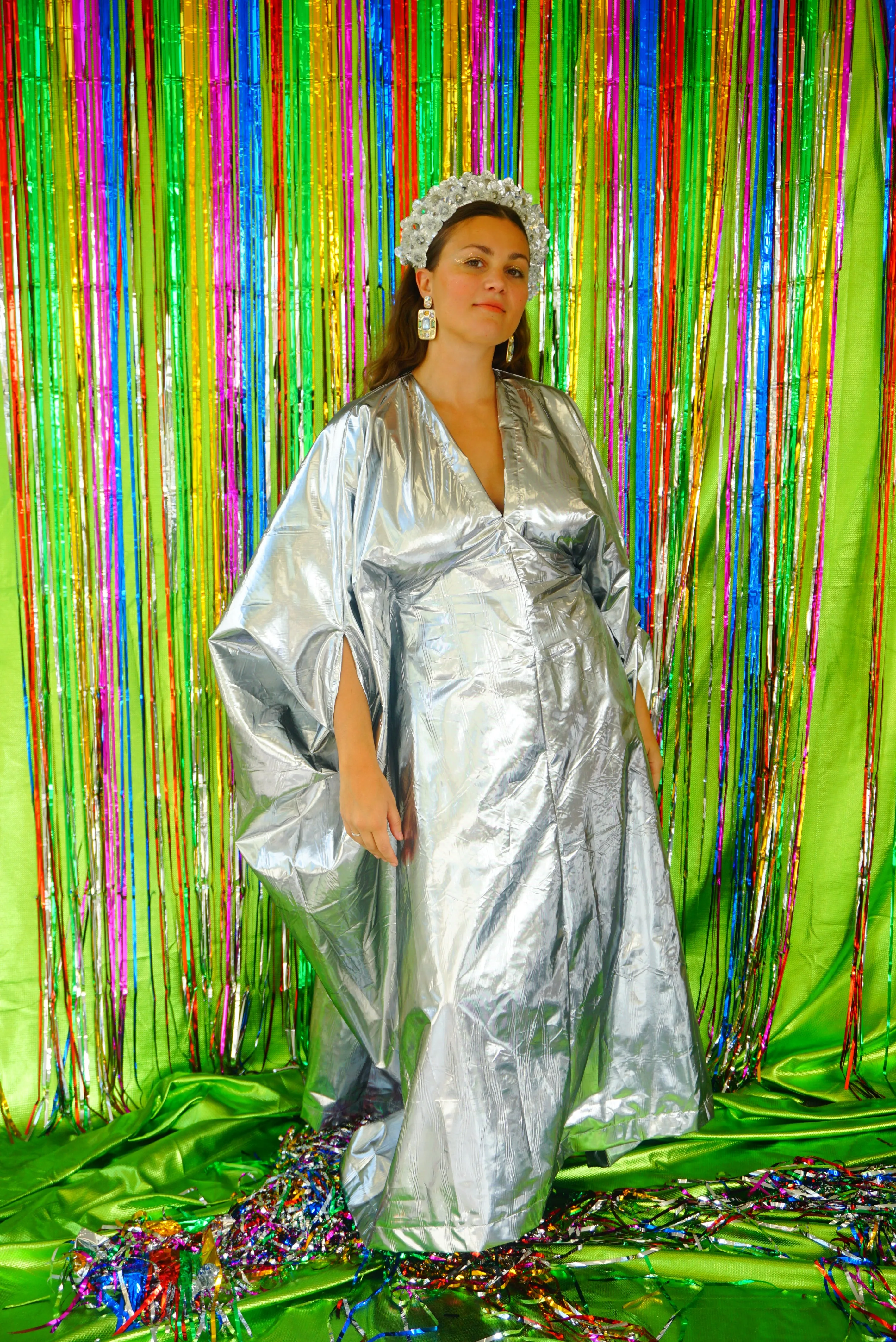 Metallic Foil Flash Gordon Chrome Kaftan - Silver